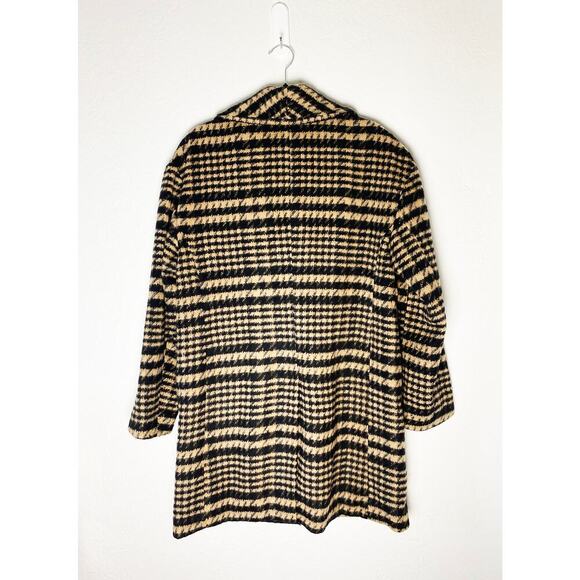 Avec Les Filles Women's Brushed Shawl Collar Houndstooth Plaid Jacket Black Tan - Picture 10 of 16